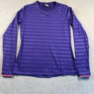 Nike Pro Dri-Fit Tee T-Shirt Performance 2 Tone Stripes Purple Crew LS womens Lg